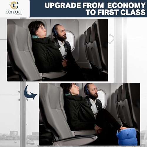 Inflatable Airplane Foot Rest with Hand Pump and Carry Bag, Travel Foot Rest | Airplane Chair Extender for Kids, Portable Airplane Bed for Toddler, 3 Adjustable Heights – Office, Car, Train,2Pack Navy