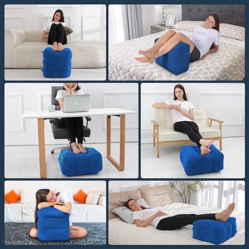 Inflatable Airplane Foot Rest with Hand Pump and Carry Bag, Travel Foot Rest | Airplane Chair Extender for Kids, Portable Airplane Bed for Toddler, 3 Adjustable Heights – Office, Car, Train,2Pack Navy