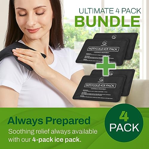 Reusable Ice Packs for Injuries - Soft Ice Pack with Velvet Fleece Fabric | Flexible Hot and Cold Gel Set for Knee, Back, Neck Pain | Black,  Green or Grey