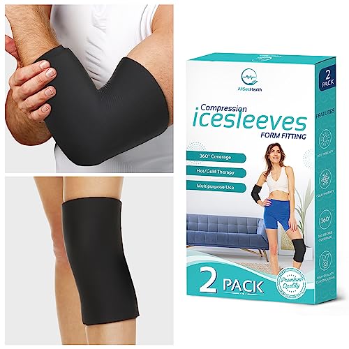 2 Pack Elbow Ice Pack Wrap - Hot and Cold Compression Sleeve, Knee Ice Pack Sleeve (360° Coverage) | Tennis Elbow Relief and Support for Joints, Muscles, Knee, Legs