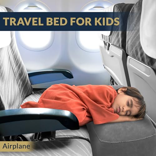 Inflatable Airplane Foot Rest with Hand Pump and Carry Bag, Travel Foot Rest | Airplane Chair Extender for Kids, Portable Airplane Bed for Toddler, 3 Adjustable Heights – Office, Car, Train,2Pack Grey