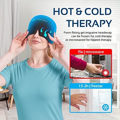 Migraine Relief Cap Ice Head Wrap Headache and Migraine Hat | Headache Relief with Hot/Cold Gel Head Ice Pack with Face and Eye Headache Mask Compress