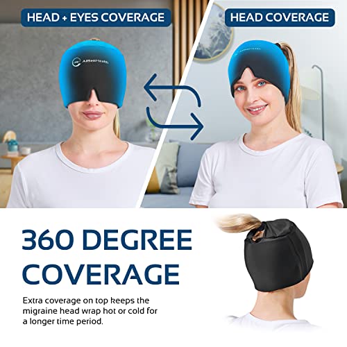Migraine Relief Cap Ice Head Wrap Headache and Migraine Hat | Headache Relief with Hot/Cold Gel Head Ice Pack with Face and Eye Headache Mask Compress
