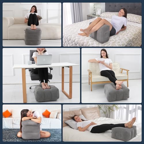 Inflatable Airplane Foot Rest with Hand Pump and Carry Bag, Travel Foot Rest | Airplane Chair Extender for Kids, Portable Airplane Bed for Toddler, 3 Adjustable Heights – Office, Car, Train,2Pack Grey