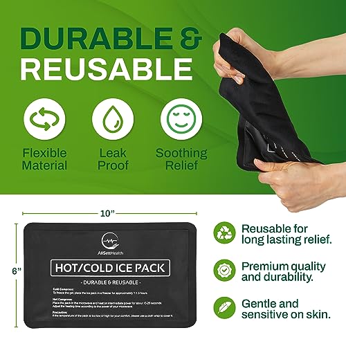 Reusable Ice Packs for Injuries - Soft Ice Pack with Velvet Fleece Fabric | Flexible Hot and Cold Gel Set for Knee, Back, Neck Pain | Black,  Green or Grey