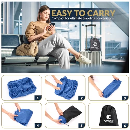 Inflatable Airplane Foot Rest with Hand Pump and Carry Bag, Travel Foot Rest | Airplane Chair Extender for Kids, Portable Airplane Bed for Toddler, 3 Adjustable Heights – Office, Car, Train,2Pack Navy