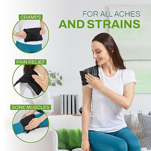 Reusable Ice Packs for Injuries - Soft Ice Pack with Velvet Fleece Fabric | Flexible Hot and Cold Gel Set for Knee, Back, Neck Pain | Black,  Green or Grey