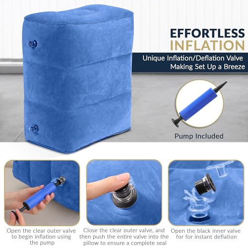 Inflatable Airplane Foot Rest with Hand Pump and Carry Bag, Travel Foot Rest | Airplane Chair Extender for Kids, Portable Airplane Bed for Toddler, 3 Adjustable Heights – Office, Car, Train, Blue