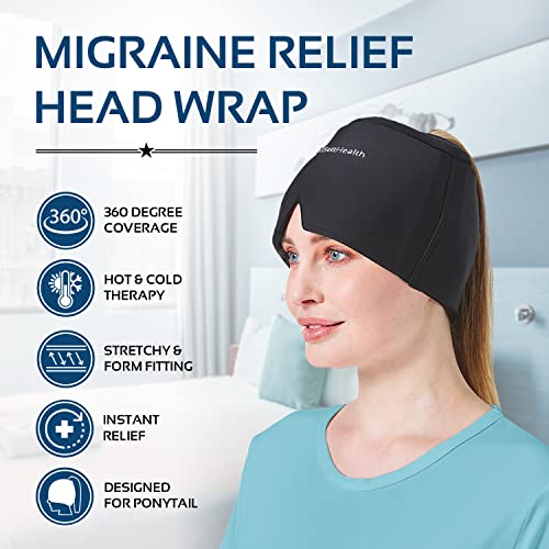 Migraine Relief Cap Ice Head Wrap Headache and Migraine Hat | Headache Relief with Hot/Cold Gel Head Ice Pack with Face and Eye Headache Mask Compress
