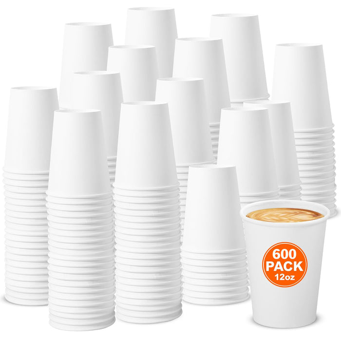 iBasics Coffee Cups [12 oz 600 pack] - Disposable Hot Cups | White Paper Cup for Beverages | Ideal Paper Coffee Cups for Office, Events | Durable Paper Cups 12 oz Size for Hot Drinks