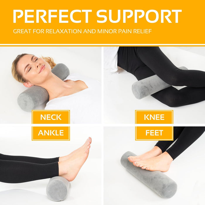 AllSett Health 2 Pack Neck Roll Cervical Pillow for Neck Pain Relief - Memory Foam Neck Pillow for Bed | Round Neck Pillows for Sleeping | Bolster Pillow for Bed, Legs and Back