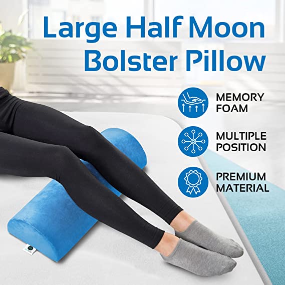 AllSett Health Large Half Moon Bolster Pillow for Legs, Knees, Lower Back and Head, Lumbar Support Pillow for Bed, Sleeping | Semi Roll for Ankle and Foot Comfort - Machine Washable Cover, Navy