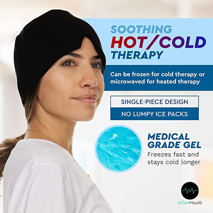 2 Pack - Migraine Relief Cap Ice Head Wrap Headache and Migraine Hat | Headache Relief with Hot/Cold Gel Head Ice Pack with Face and Eye Headache Mask Compress