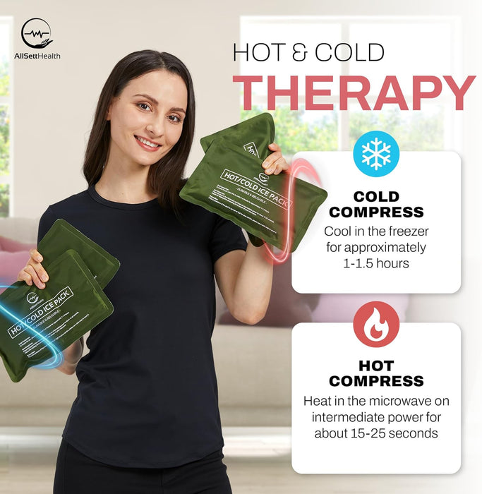 Reusable Ice Packs for Injuries - Soft Ice Pack with Velvet Fleece Fabric | Flexible Hot and Cold Gel Set for Knee, Back, Neck Pain | Black,  Green or Grey