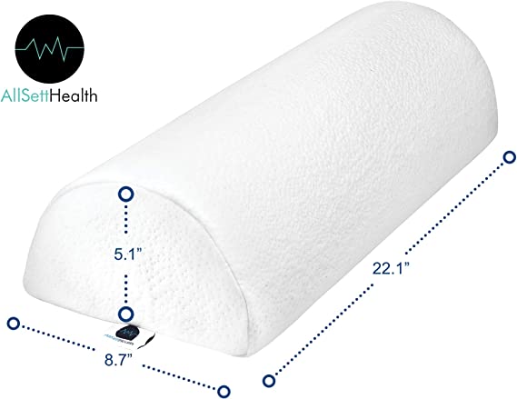AllSett Health 2 Pack - XXL Half Moon Bolster Pillow for Legs, Back and Head | Semi Roll for Ankle and Foot Comfort with White Cotton Machine Washable Cover | Premium Memory Foam | 2 Pillow System