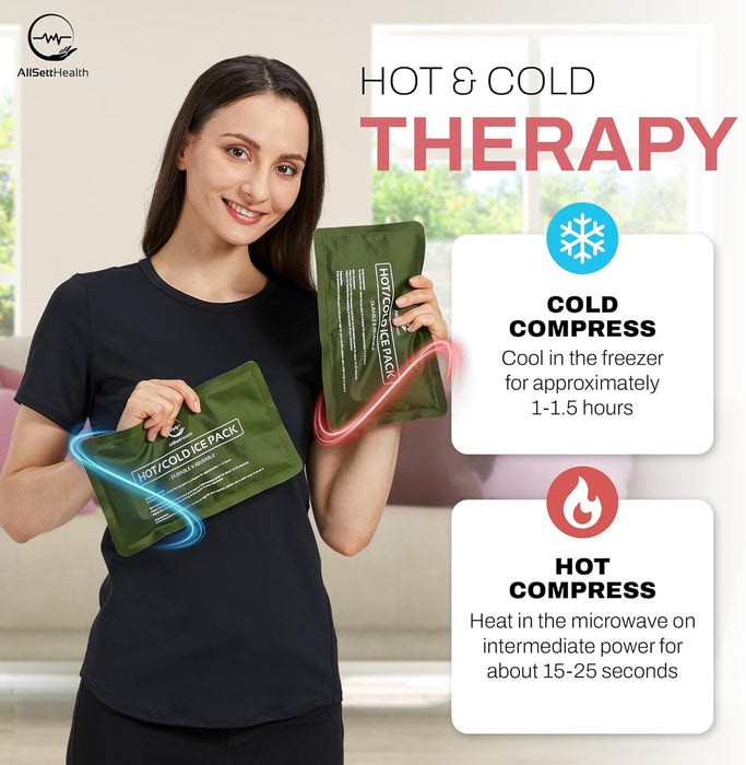 Reusable Ice Packs for Injuries - Soft Ice Pack with Velvet Fleece Fabric | Flexible Hot and Cold Gel Set for Knee, Back, Neck Pain | Black,  Green or Grey