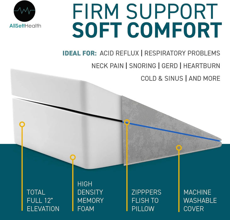 Memory Foam Bed Wedge pillow for sleeping – 3 In 1 Support - Adjustable to 4.5, 7.5 & 12 Inches – Combination Zipper Technology | Acid Reflux, Anti Snore, Machine Washable