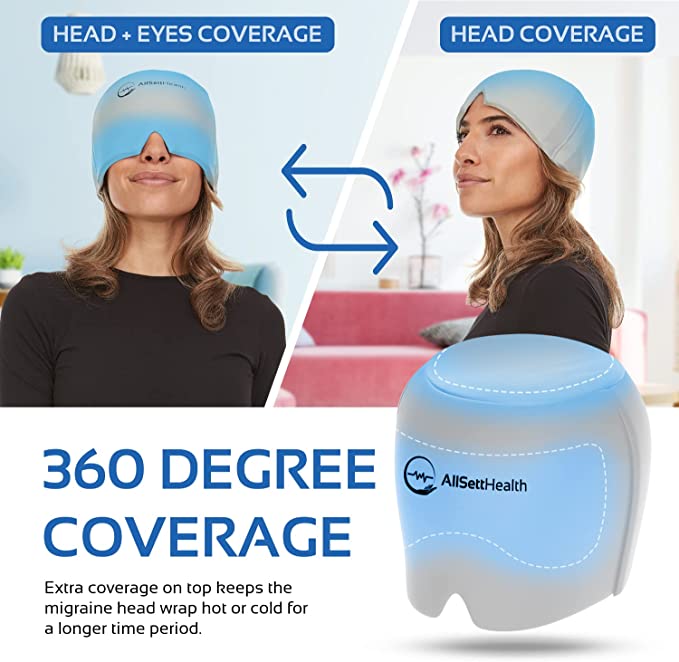 Migraine Relief Cap Ice Head Wrap Headache and Migraine Hat | Headache Relief with Hot/Cold Gel Head Ice Pack with Face and Eye Headache Mask Compress