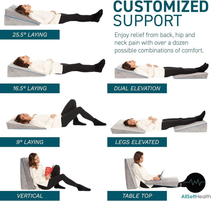 Memory Foam Bed Wedge pillow for sleeping – 3 In 1 Support - Adjustable to 4.5, 7.5 & 12 Inches – Combination Zipper Technology | Acid Reflux, Anti Snore, Machine Washable