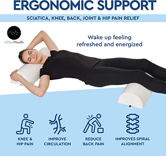 AllSett Health 2 Pack - XXL Half Moon Bolster Pillow for Legs, Back and Head | Semi Roll for Ankle and Foot Comfort with White Cotton Machine Washable Cover | Premium Memory Foam | 2 Pillow System