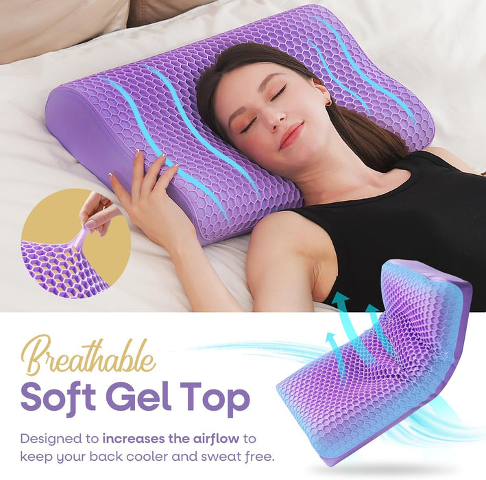 Orthopedic Pillow | Memory Foam Pillow for Neck Pain Relief or Back and Side Sleeper Pillow | Ergonomic Contour Pillow with New Technology Cooling Soft Gel Top for Sweat Free Sleep