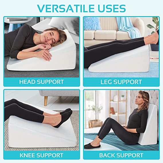 Wedge Pillow - 8 Inch Bed Wedge Pillow - 24 Inch Wide Incline Support Cushion for Lower Back Pain, Pregnancy, Acid Reflux, GERD, Heartburn, Allergies, Anti Snore – Soft Removable Cover