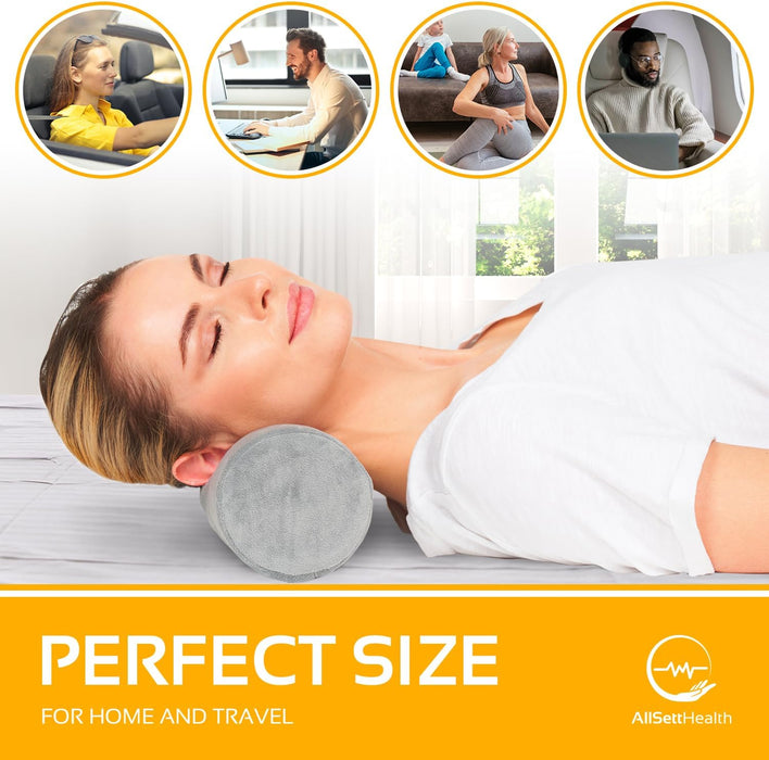 AllSett Health 2 Pack Neck Roll Cervical Pillow for Neck Pain Relief - Memory Foam Neck Pillow for Bed | Round Neck Pillows for Sleeping | Bolster Pillow for Bed, Legs and Back