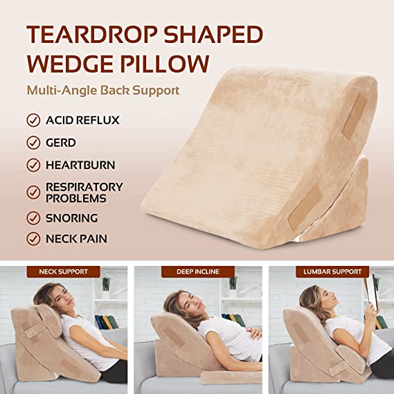 AllSett Health 4 PC Bed Wedge Pillows Set - Orthopedic Wedge Pillow for Sleeping with Memory Foam | Multi Angle Relief System for Back, Neck, Shoulder, and Leg - Machine Washable Cover