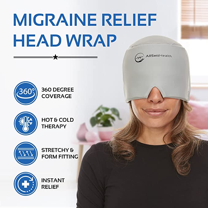 Migraine Relief Cap Ice Head Wrap Headache and Migraine Hat | Headache Relief with Hot/Cold Gel Head Ice Pack with Face and Eye Headache Mask Compress