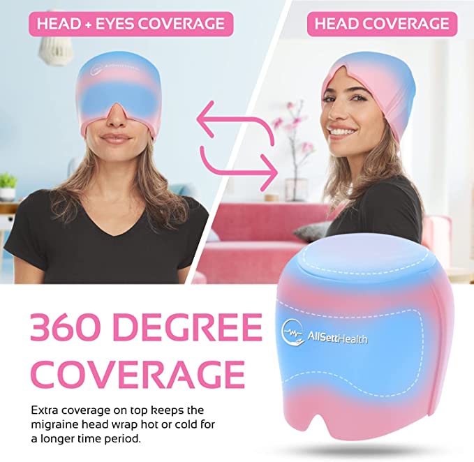 Migraine Relief Cap Ice Head Wrap Headache and Migraine Hat | Headache Relief with Hot/Cold Gel Head Ice Pack with Face and Eye Headache Mask Compress