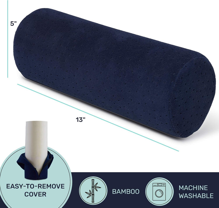 AllSett Health Bamboo Round Cervical Roll Cylinder Bolster Pillow with Removable Washable Cover, Ergonomically Designed for Head, Neck, Back, and Legs || Ideal for Spine and Neck Support, Navy