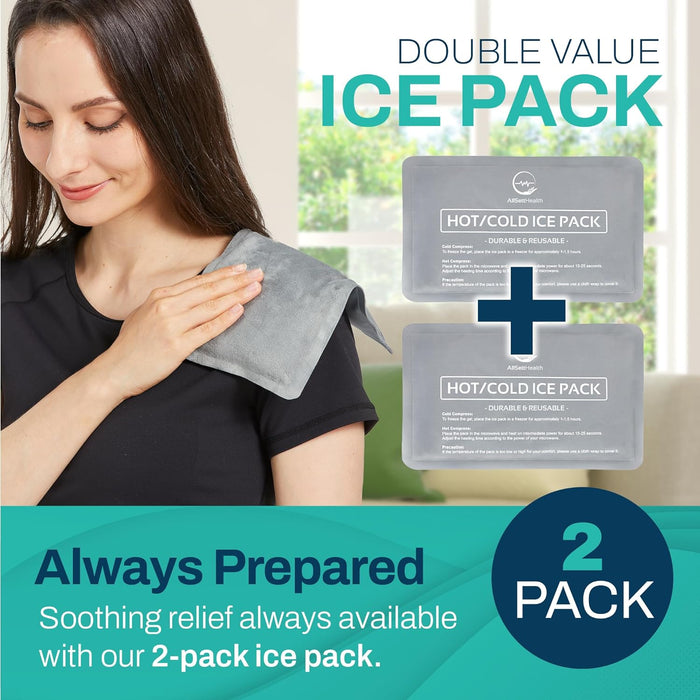 Reusable Ice Packs for Injuries - Soft Ice Pack with Velvet Fleece Fabric | Flexible Hot and Cold Gel Set for Knee, Back, Neck Pain | Black,  Green or Grey