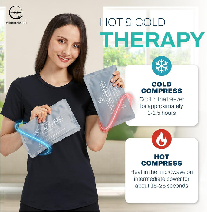 Reusable Ice Packs for Injuries - Soft Ice Pack with Velvet Fleece Fabric | Flexible Hot and Cold Gel Set for Knee, Back, Neck Pain | Black,  Green or Grey