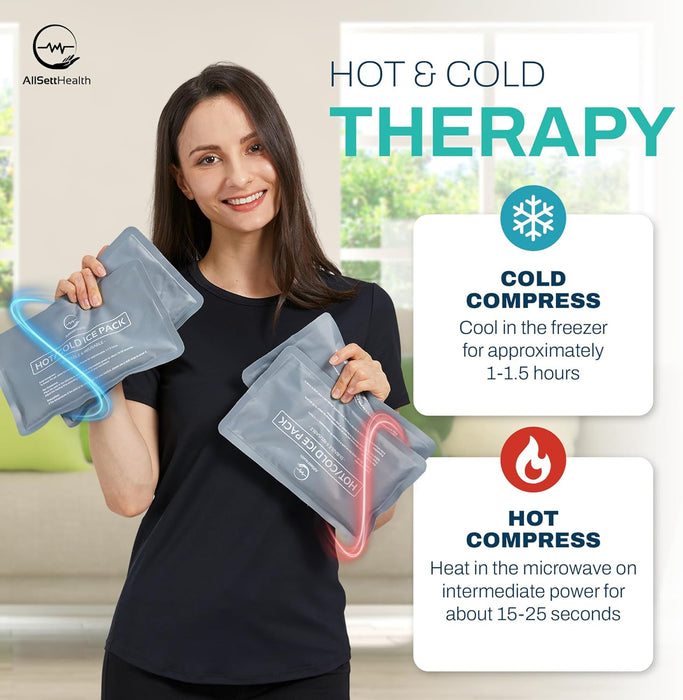 Reusable Ice Packs for Injuries - Soft Ice Pack with Velvet Fleece Fabric | Flexible Hot and Cold Gel Set for Knee, Back, Neck Pain | Black,  Green or Grey