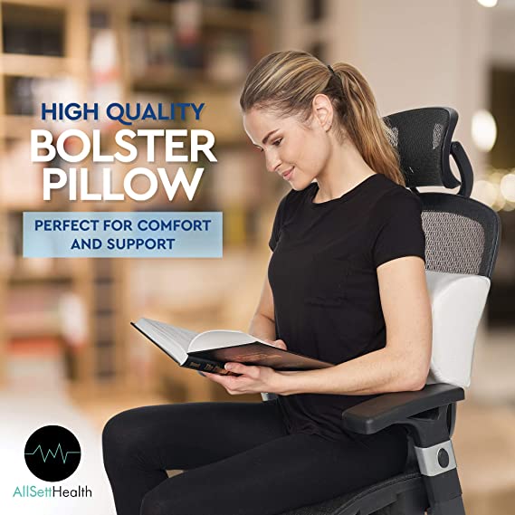 AllSett Health 2 Pack - XXL Half Moon Bolster Pillow for Legs, Back and Head | Semi Roll for Ankle and Foot Comfort with White Cotton Machine Washable Cover | Premium Memory Foam | 2 Pillow System