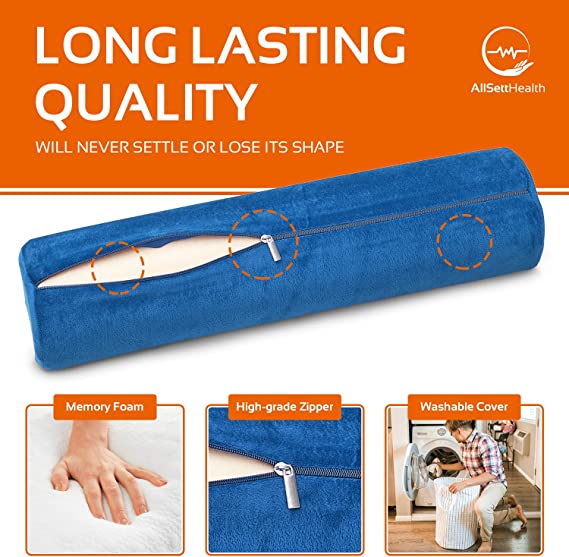 Round Cervical Roll Cylinder Bolster Pillow, Memory Foam Removable Washable Cover, Ergonomically Designed for Head, Neck, Back, and Legs || Ideal for Spine and Neck Support During Sleep