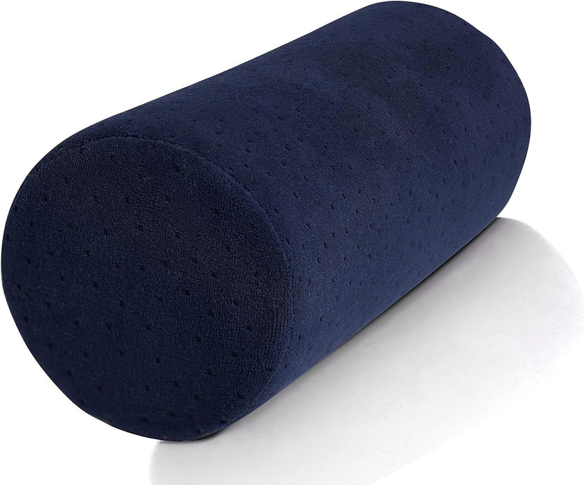 AllSett Health Bamboo Round Cervical Roll Cylinder Bolster Pillow with Removable Washable Cover, Ergonomically Designed for Head, Neck, Back, and Legs || Ideal for Spine and Neck Support, Navy
