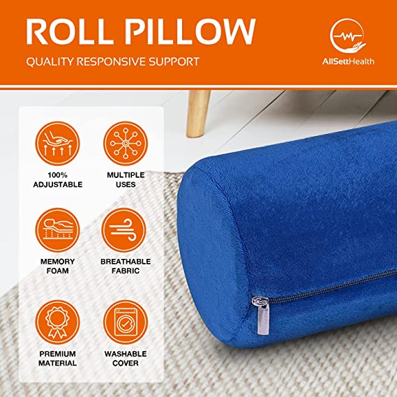 Round Cervical Roll Cylinder Bolster Pillow, Memory Foam Removable Washable Cover, Ergonomically Designed for Head, Neck, Back, and Legs || Ideal for Spine and Neck Support During Sleep