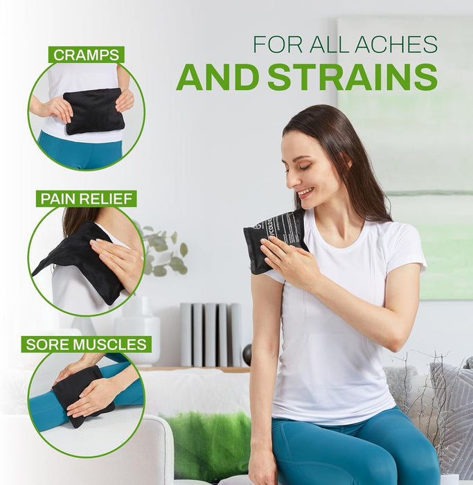 Reusable Ice Packs for Injuries - Soft Ice Pack with Velvet Fleece Fabric | Flexible Hot and Cold Gel Set for Knee, Back, Neck Pain | Black,  Green or Grey