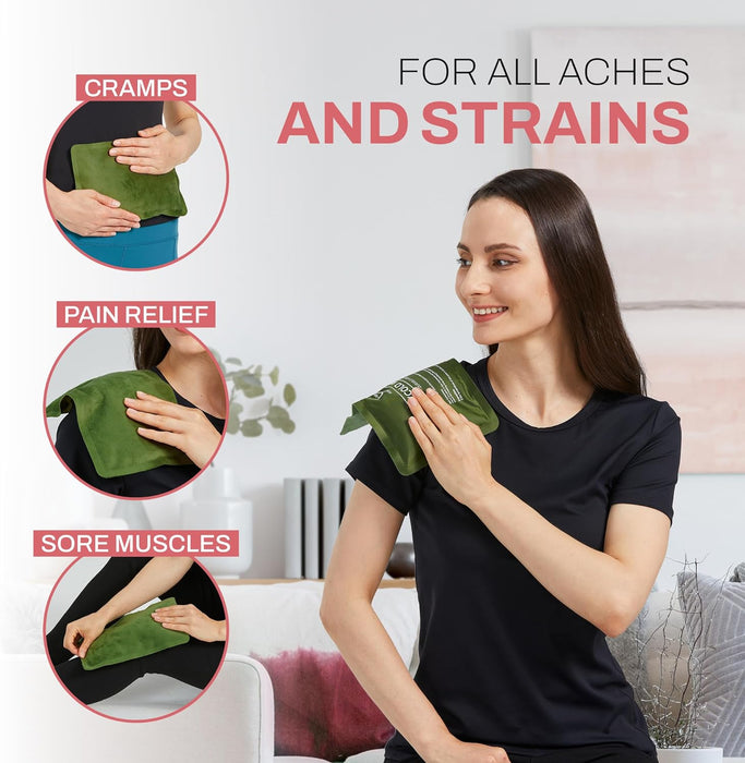 Reusable Ice Packs for Injuries - Soft Ice Pack with Velvet Fleece Fabric | Flexible Hot and Cold Gel Set for Knee, Back, Neck Pain | Black,  Green or Grey