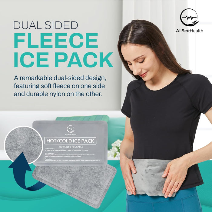 Reusable Ice Packs for Injuries - Soft Ice Pack with Velvet Fleece Fabric | Flexible Hot and Cold Gel Set for Knee, Back, Neck Pain | Black,  Green or Grey