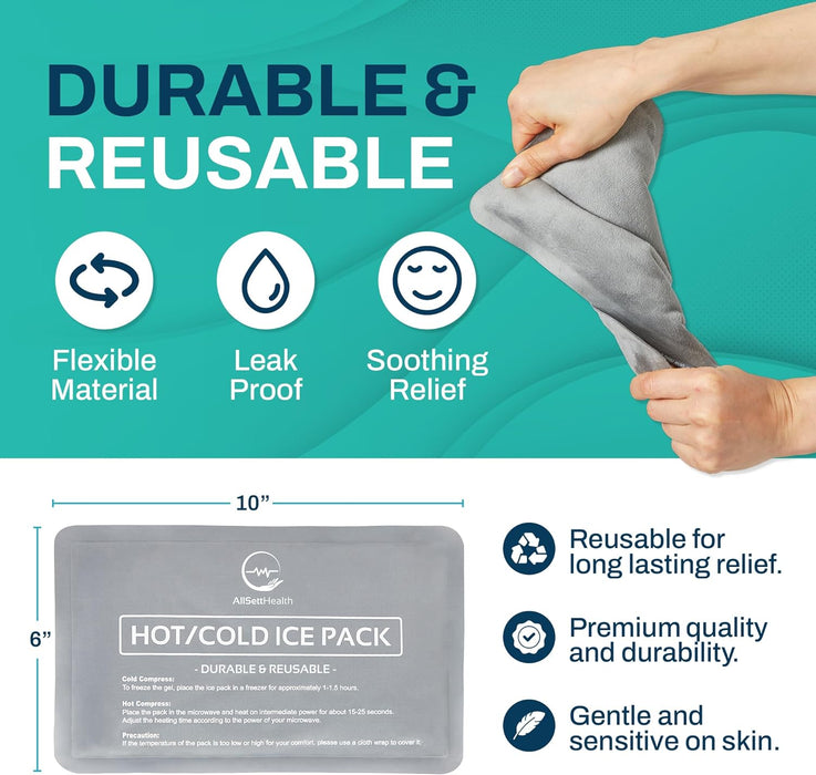 Reusable Ice Packs for Injuries - Soft Ice Pack with Velvet Fleece Fabric | Flexible Hot and Cold Gel Set for Knee, Back, Neck Pain | Black,  Green or Grey