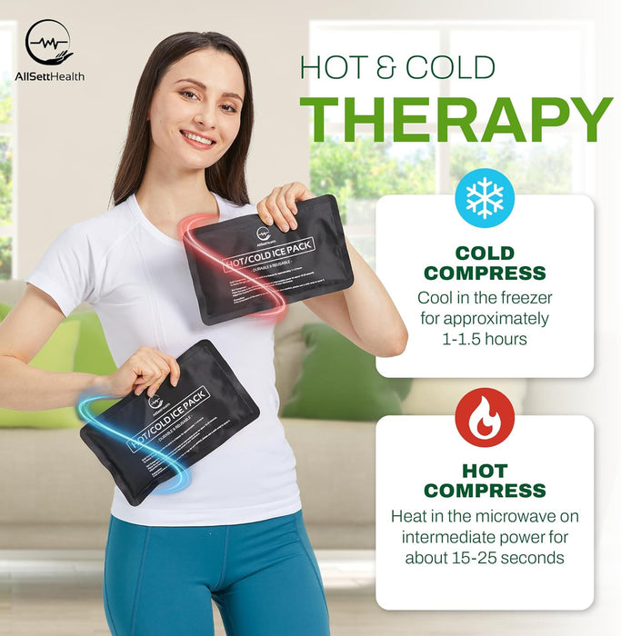 Reusable Ice Packs for Injuries - Soft Ice Pack with Velvet Fleece Fabric | Flexible Hot and Cold Gel Set for Knee, Back, Neck Pain | Black,  Green or Grey