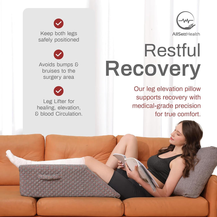 Single Leg Elevation Pillow Post Surgery Leg Pillow | Memory Foam Ankle Knee and Leg Wedge Pillow for Injury After Surgery – Foot, Leg Pain, Hip, Knee Pain, Improve Blood Circulation 29” x 13” x 9.5"