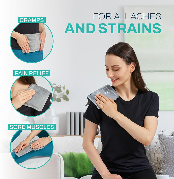 Reusable Ice Packs for Injuries - Soft Ice Pack with Velvet Fleece Fabric | Flexible Hot and Cold Gel Set for Knee, Back, Neck Pain | Black,  Green or Grey