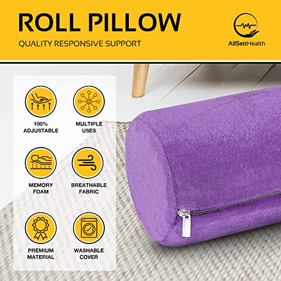 Round Cervical Roll Cylinder Bolster Pillow, Memory Foam Removable Washable Cover, Ergonomically Designed for Head, Neck, Back, and Legs || Ideal for Spine and Neck Support During Sleep