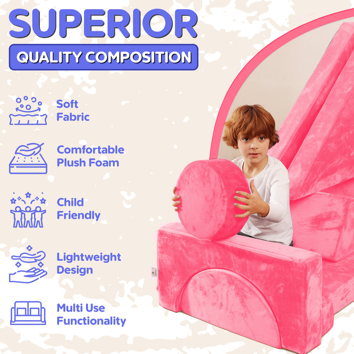 Contour Comfort Kids Couch, 14 PC Modular Kids Play Couch Set – Convertible Kids Sofa Couch with Soft Foam Sofa Cushions | Kids Fort Couch, Kid Couch Play Room Furniture, Pink