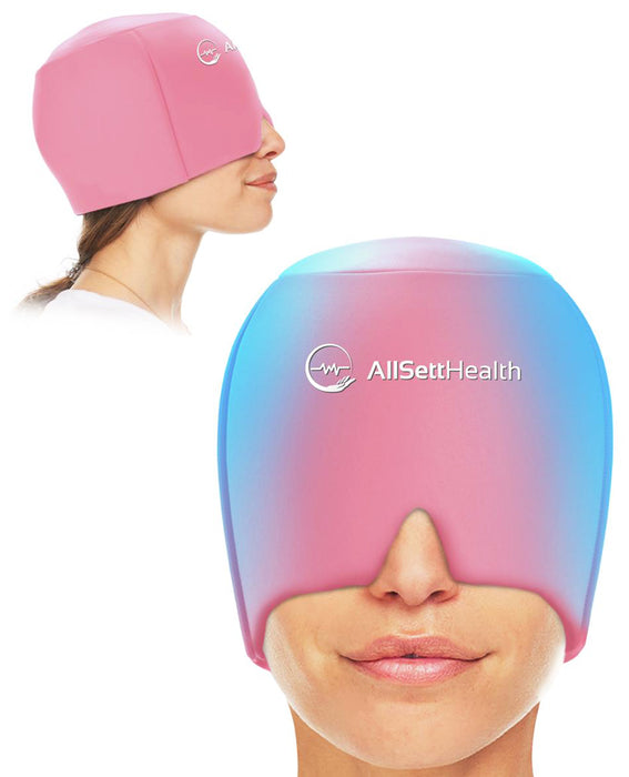 Migraine Relief Cap Ice Head Wrap Headache and Migraine Hat | Headache Relief with Hot/Cold Gel Head Ice Pack with Face and Eye Headache Mask Compress, Pink