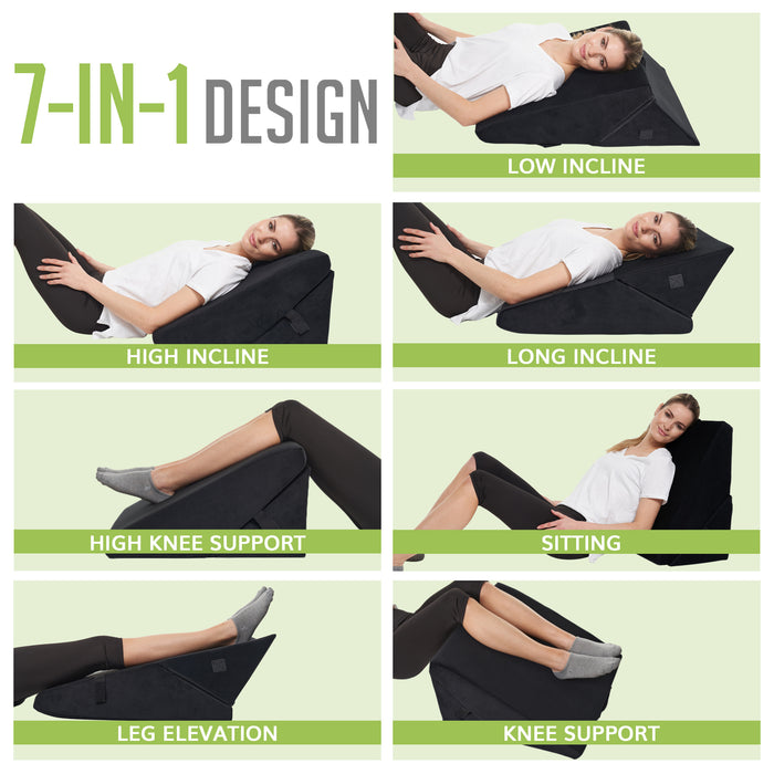 Bed Wedge Pillow - Adjustable 9&12 Inch Folding Memory Foam Incline Cushion System for Legs and Back Support Pillow - Acid Reflux, Anti Snoring, Heartburn, Reading – Machine Washable