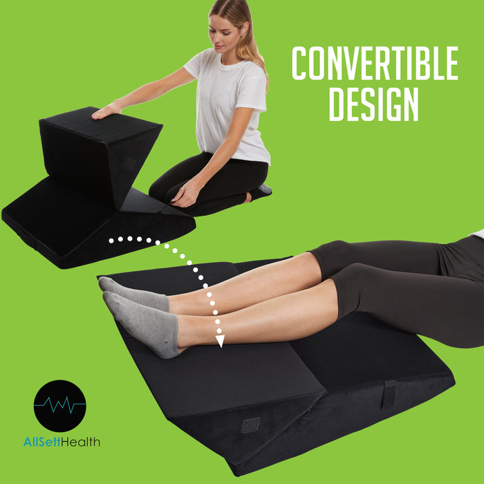 Bed Wedge Pillow - Adjustable 9&12 Inch Folding Memory Foam Incline Cushion System for Legs and Back Support Pillow - Acid Reflux, Anti Snoring, Heartburn, Reading – Machine Washable